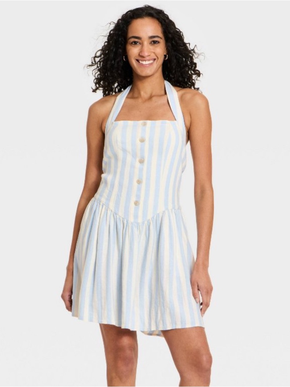 Universal Thread Sleeveless Pullover Mini Blue Striped Halter Sundress NWT L
